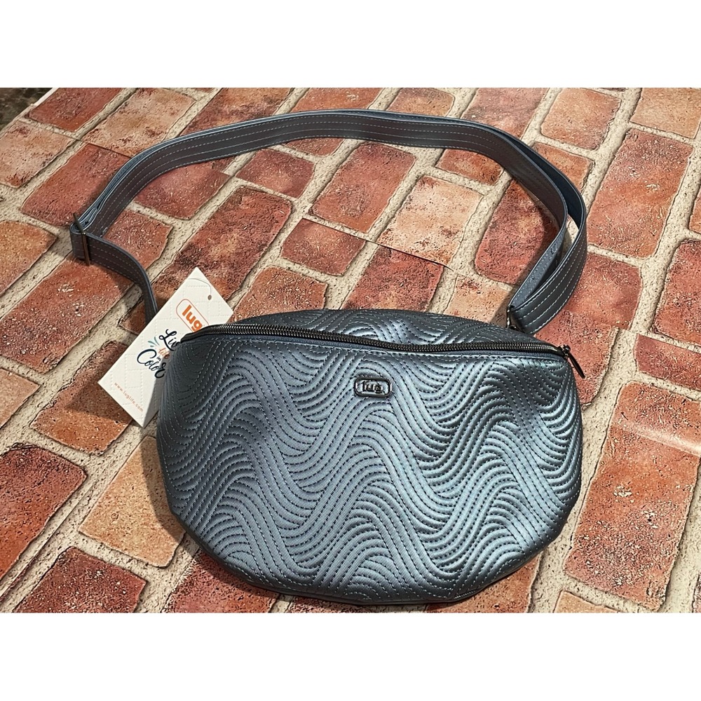 Lug Tumble Crossbody Belt Bag Metallic Blue Moon Wave Quilted NWT